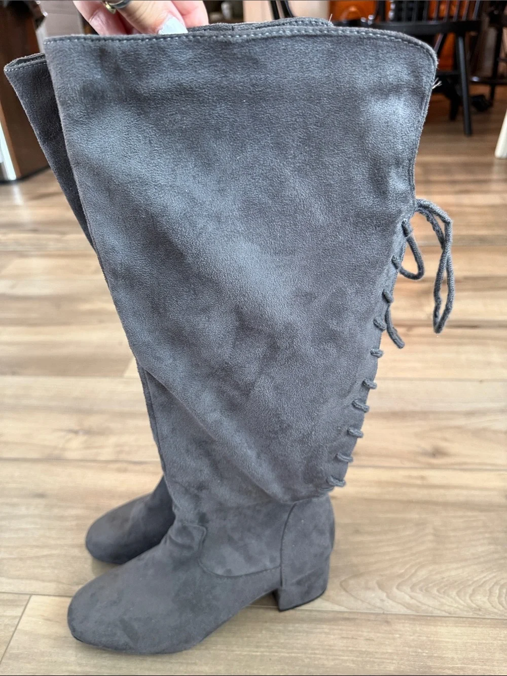 Cato Women’s Gray Suede Mid-Calf Block Heel Boots Size 8